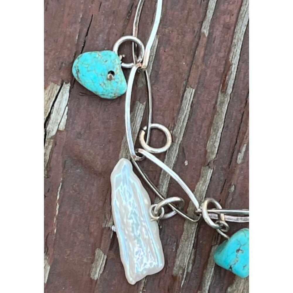 Turquoise Beads Mother Of Pearl with Starfish Charms Silver Bracelet 8" NWOT - Picture 6 of 6